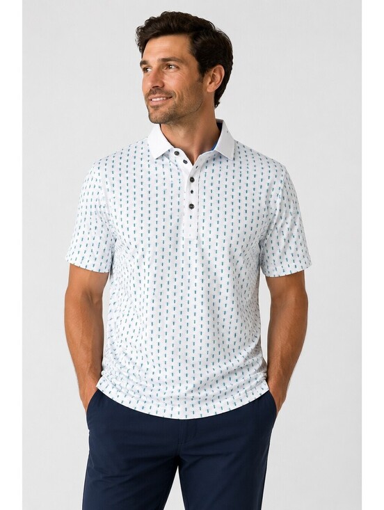 greyson Other - Greyson Men’s XL White Blue Bug Print Performance Golf Polo Tennis Shirt Preppy